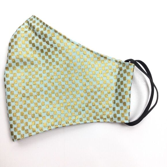 2/$15 - Green Mask, Mint Green, Gold Squares, Face Mask, Filti Filter - Picture 1 of 15